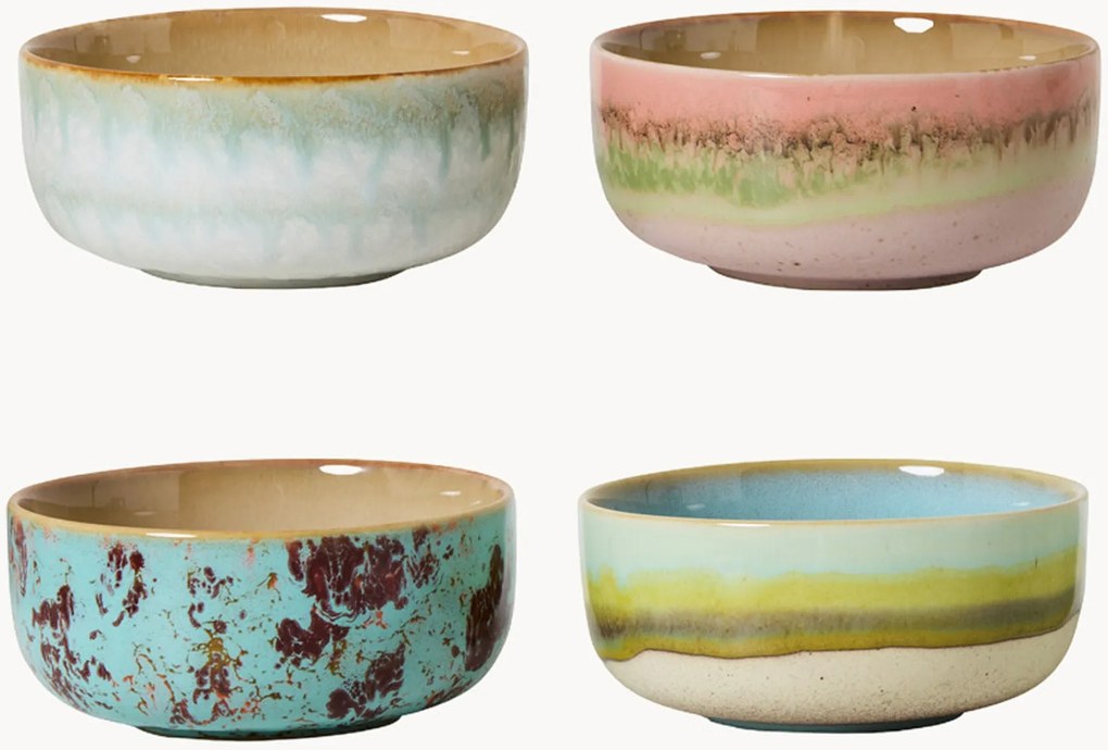Taças pequenas artesanais com vidrado reativo 70's, conjunto de 4