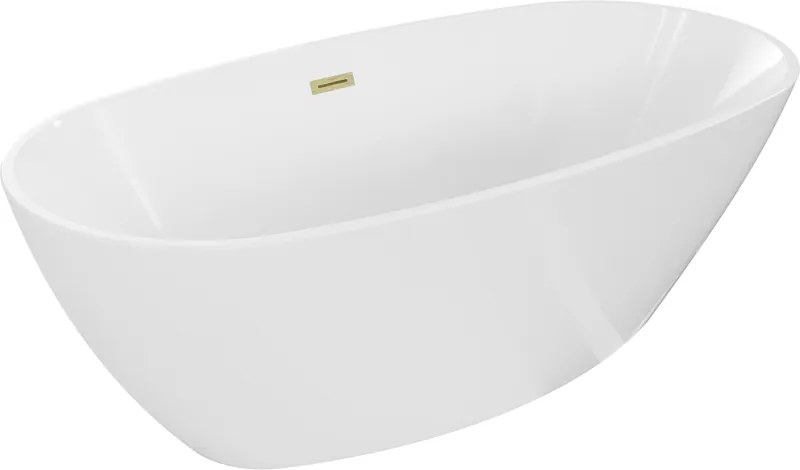 Mexen Eris banheira independente 170 x 80 cm, branca, transbordamento dourado escovado - 53441708000-55