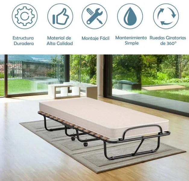 Cama dobrável de solteiro com colchão de espuma viscoelástica Estrutura metálica Cama de hóspedes portátil para campismo Escritório 80 x 190 x 39 cm B