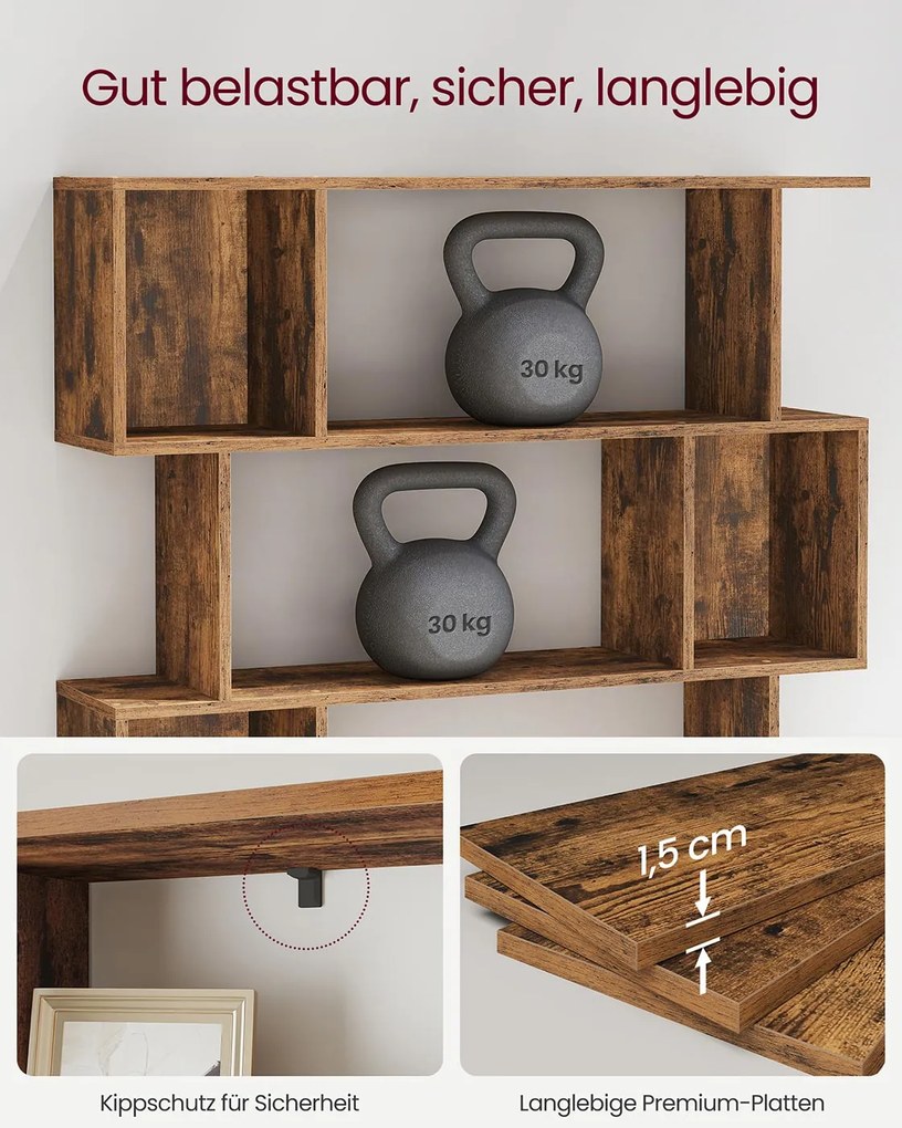 Estante em forma de S com 5 prateleiras abertas 24 x 90 x 159 cm Castanho vintage