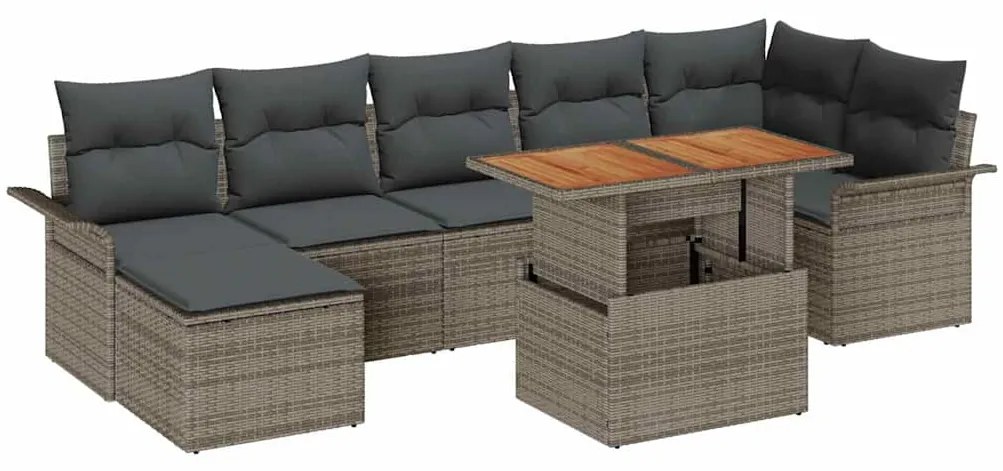 Conjunto de Jantar de Jardim com 8 Peças da e Almofadas Cinzas em Bamb