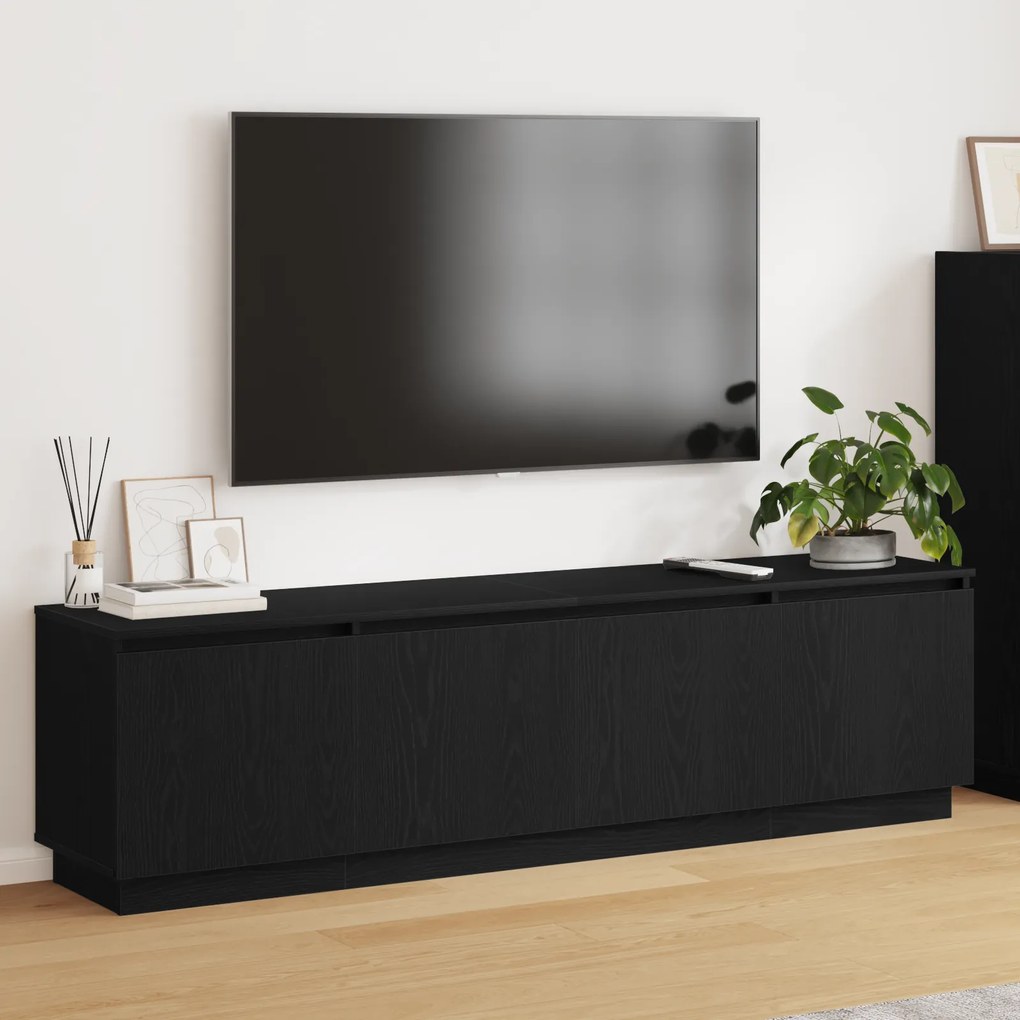 Estante de TV vidaXL com LED Carvalho Preto 180x38x49 cm Madeira Engenharia
