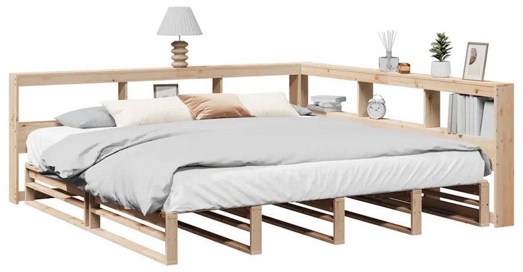 vidaXL Cama com estante sem colchão 180x200 cm pinho maciço