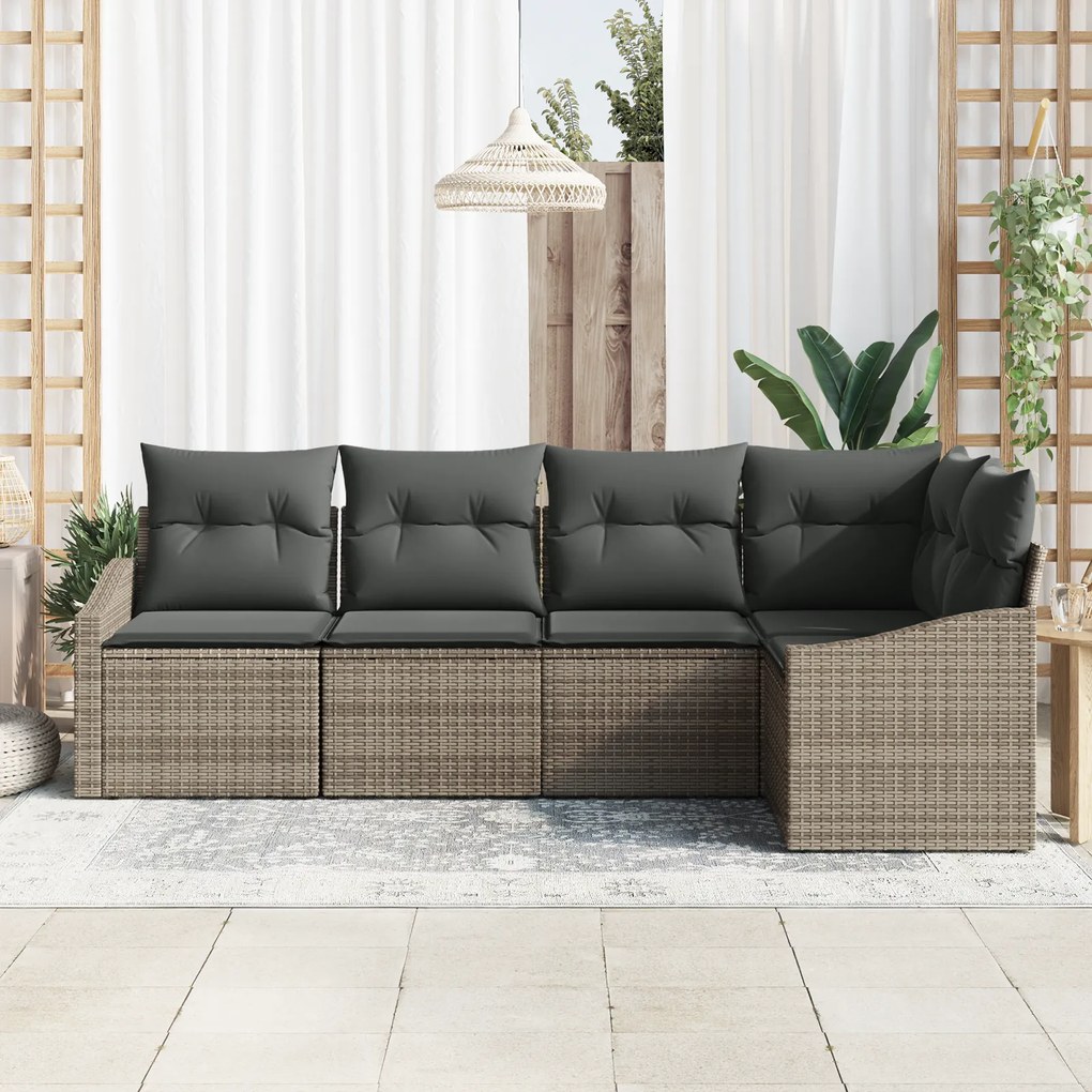 Conjunto de Jantar de Jardim 5 Peças com Almofadas Cinza Rattan Sintét