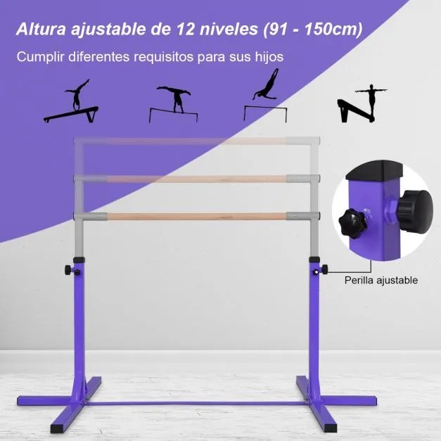 Barra de ginástica horizontal para crianças Barra de treino ajustável em altura Carga ajustável até 100 kg Violeta