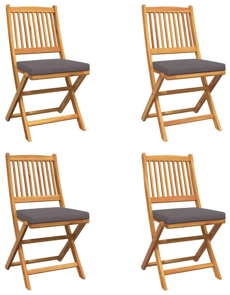 Cadeiras de Jardim Dobráveis vidaXL com Almofada Cinza 4pcs em Madeira