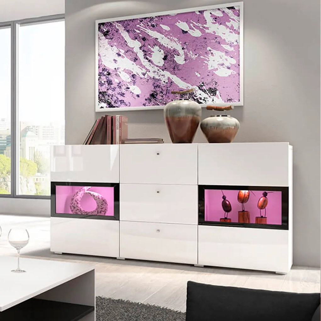 Aparador Baros 132cm - preto/carvalho escuro, com leds