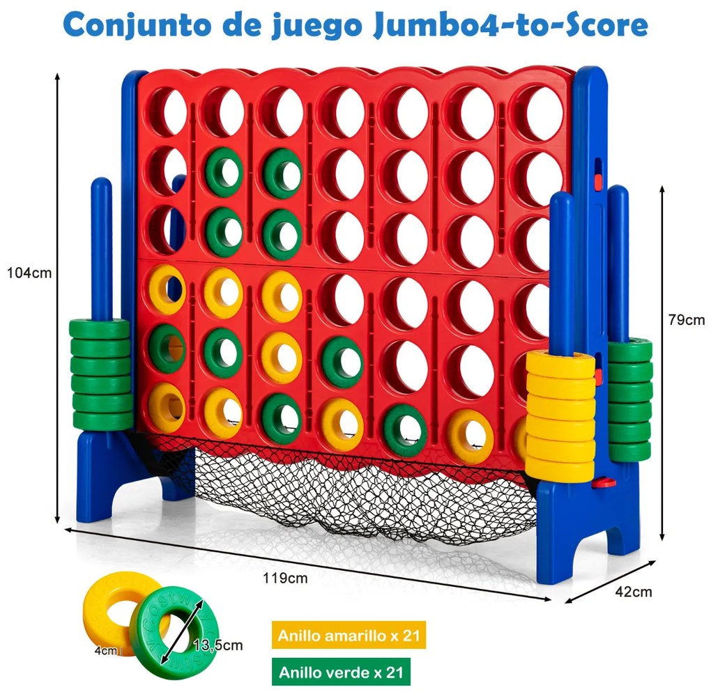 Conjunto Conecta 4 Gigante 119 cm para crianças e adultos com saco de transporte Jogo familiar interior exterior Azul