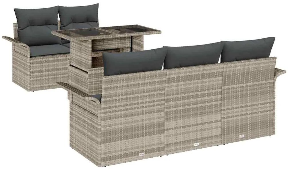 Conjunto de sofá de jardim com 6 peças e almofadas cinza claro em ratt