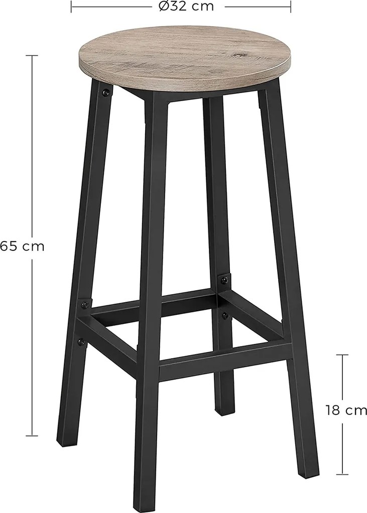 Conjunto de 2 bancos de bar 32 x 65 cm (Ø x H) greige-preto