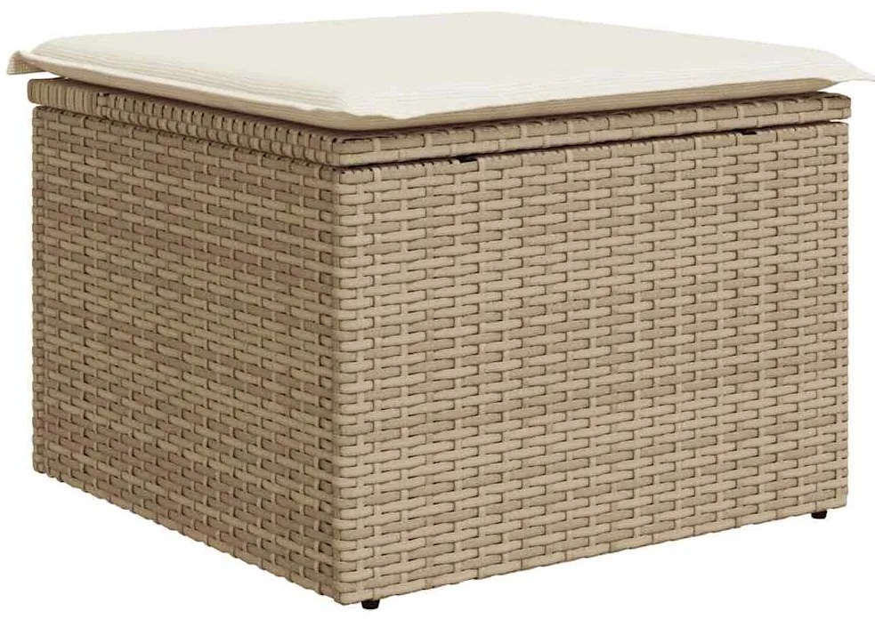 7 pcs conjunto sofás jardim com almofadões vime PE/acácia bege