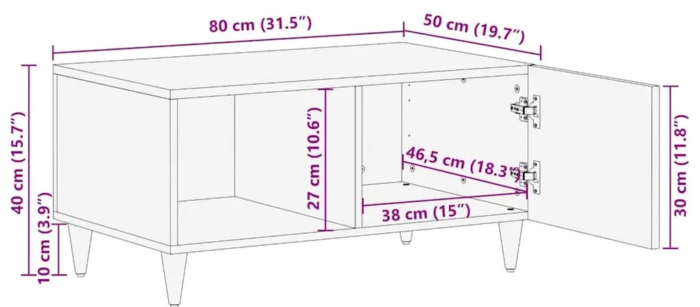 Mesa centro cinzento claro 80x50x40 cm madeira mangueira maciça