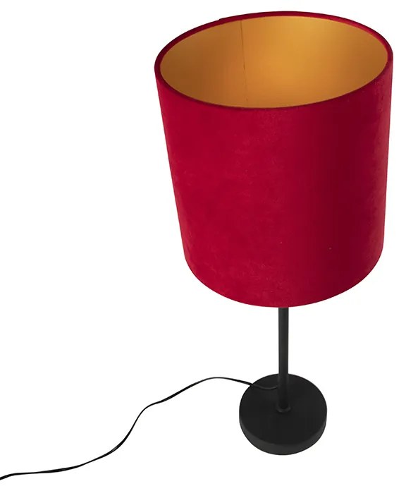 Candeeiro de mesa preto com abajur em veludo vermelho com dourado 25 cm - Parte Clássico / Antigo
