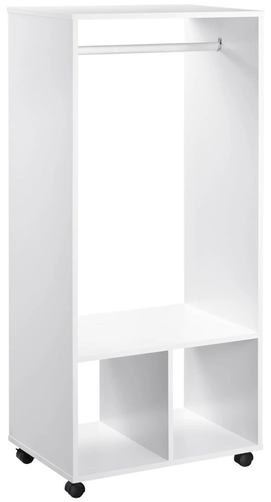 HOMCOM Roupeiro de Madeira Móvel Armário Roupeiro Aberto com Barra para Pendurar e Prateleiras Organizadoras 60x40x128cm Branco | Aosom Portugal