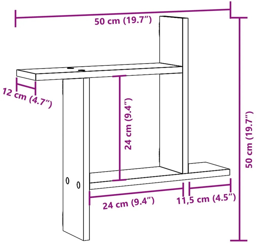 Prateleiras de parede 2 pcs 50x12x50cm derivados madeira branco