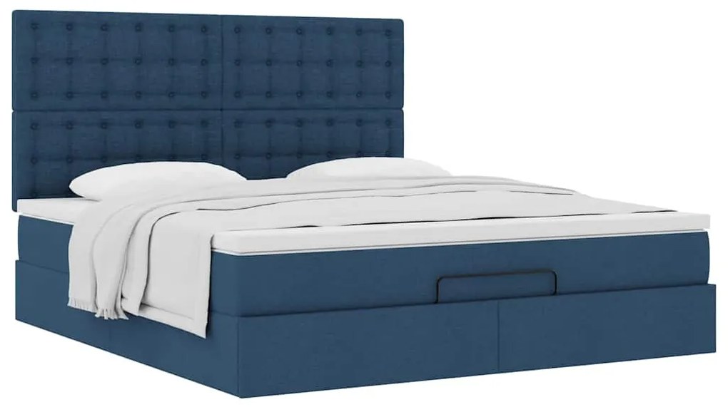 Estrutura de cama otomana com colchão 160x200 cm tecido azul
