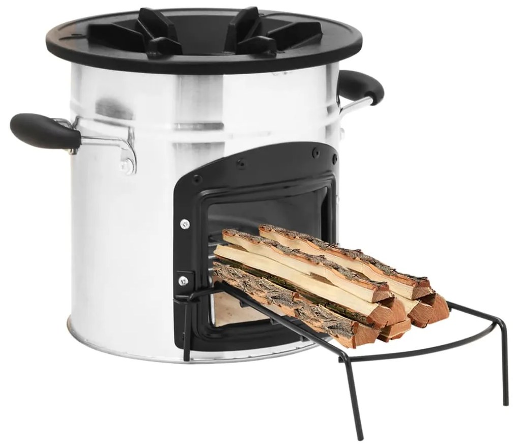 vidaXL Fogão a lenha de campismo 45,5x33x25,5 aço inoxidável prateado