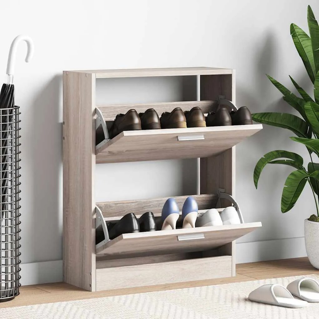 vidaXL Sapateira com 2 compartimentos em madeira, aparência carvalho