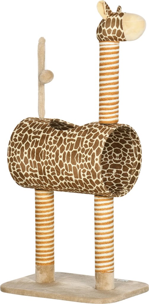 PawHut Arranhador 101 cm Torre para Gatos em Design Girafa, com Toca, Bola de Brinquedo, Postes de Juta para gatos de porte médio até 5 kg | Aosom Portugal