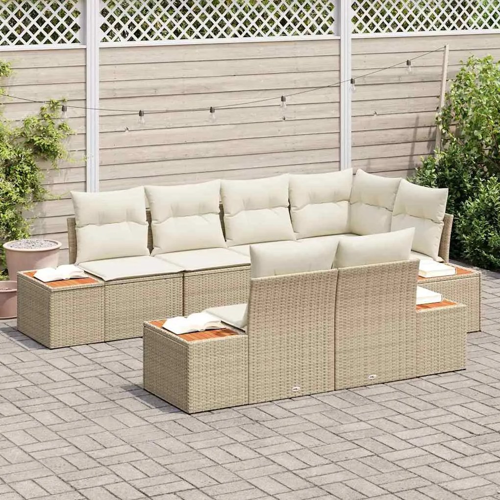 Conjunto de Sofá de Jardim com Almofadas Bege Rattan Acácia