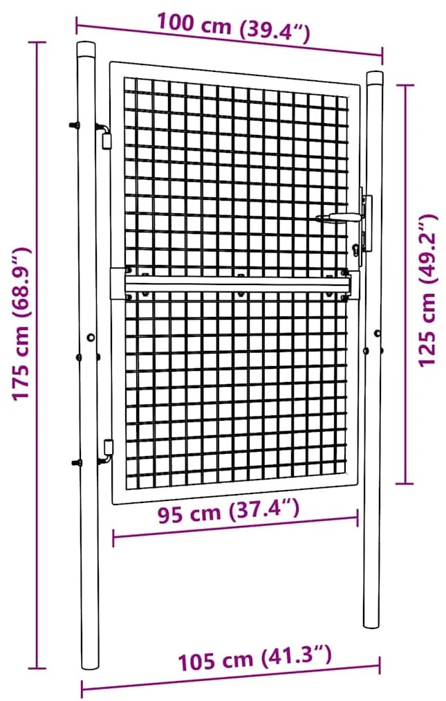 Portão de jardim em rede aço galvanizado 100x175 cm cinzento