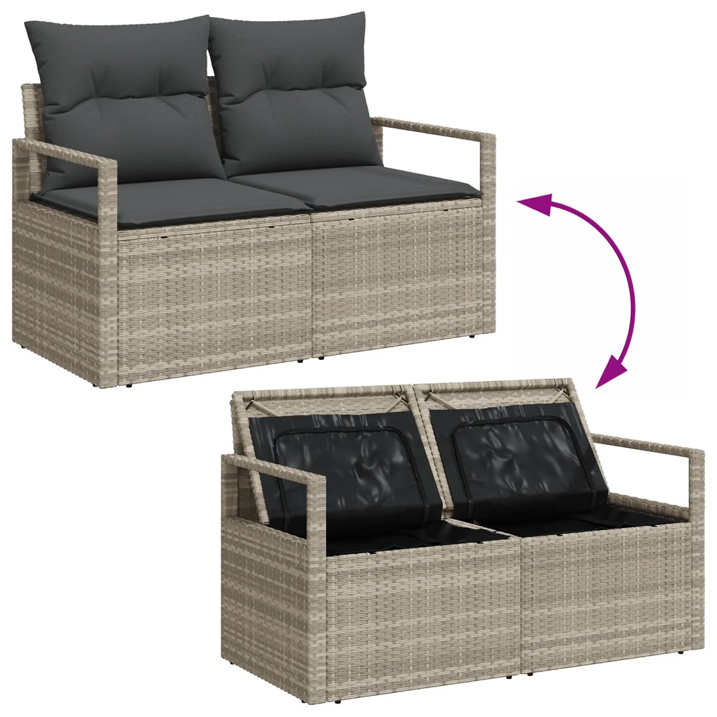 Conjunto de Sofá de Jardim vidaXL com Almofadas Cinza Claro Rattan PE