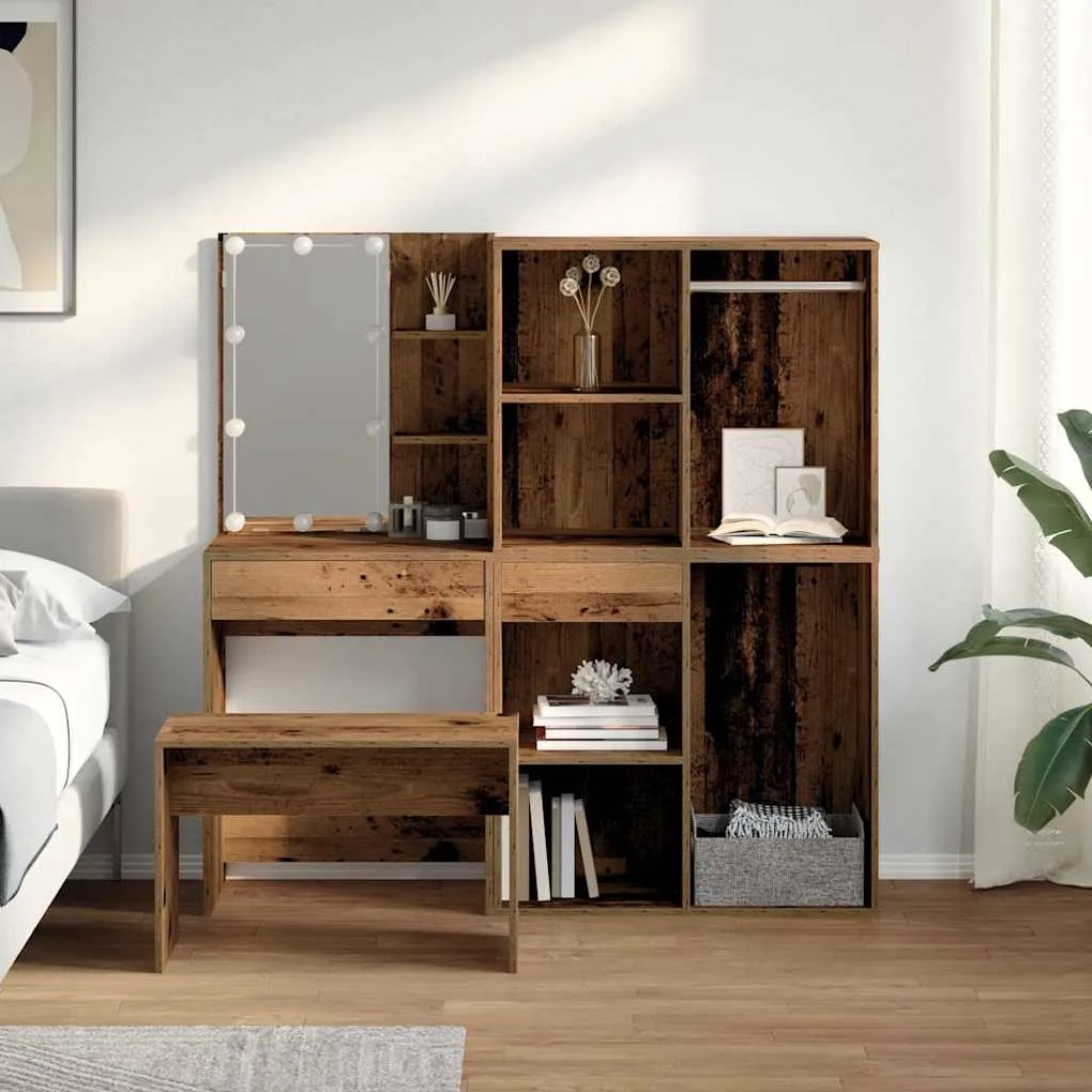 Conjunto toucador com luzes LED derivados madeira madeira velha