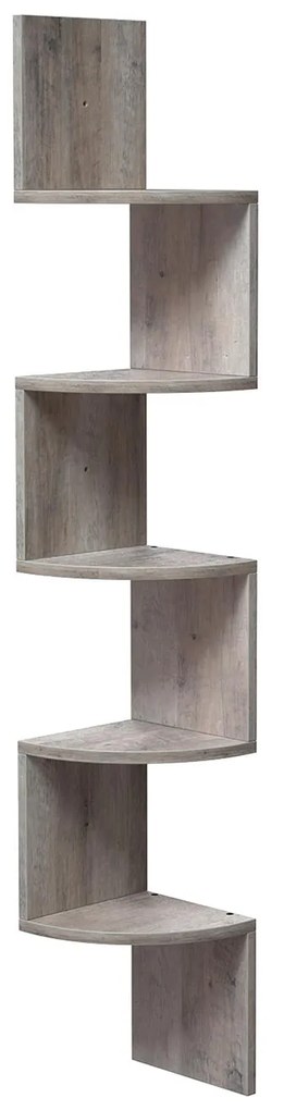 Prateleira de canto VASAGLE, prateleira de parede flutuante de 5 níveis com design em zigue-zague, estante, cinza LBC020M01