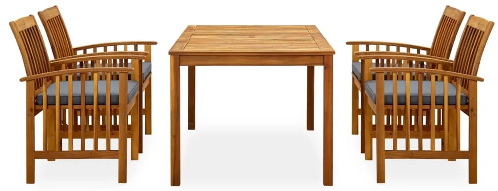 5 pcs conjunto de jantar p/ jardim c/ almofadões acácia maciça
