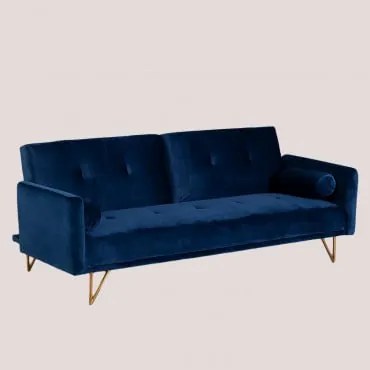 Sofá reclinável de 3 lugares em veludo Jehrd Azul - Sklum