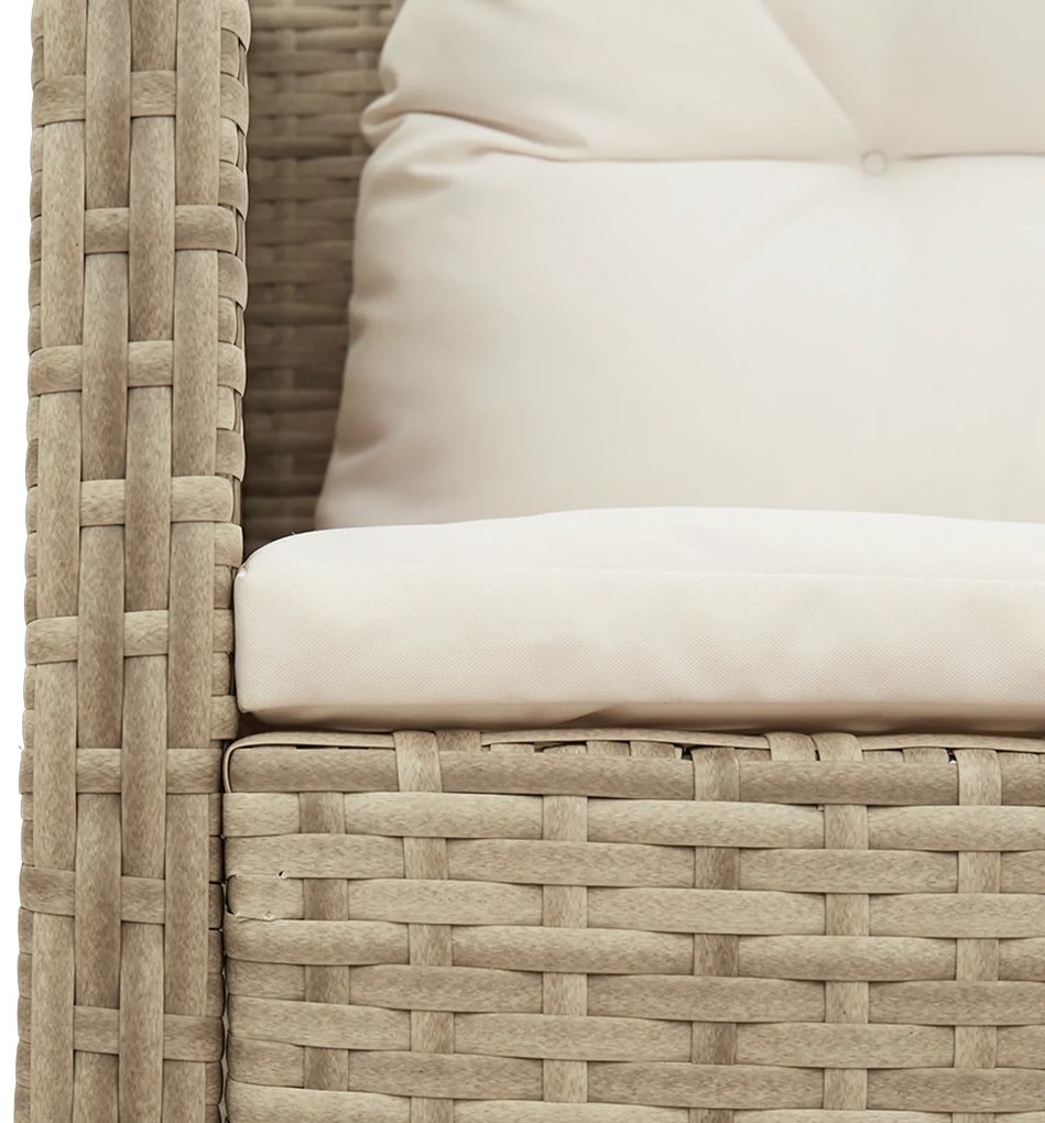 Conjunto de Sofá para Exterior Bege e Creme Rattan e Tecido Médio