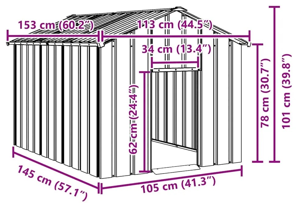Casota para cães com telhado 113x153x101 cm aço galvanizado
