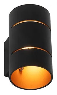 Candeeiro de parede moderno preto com interior dourado - Pia Moderno