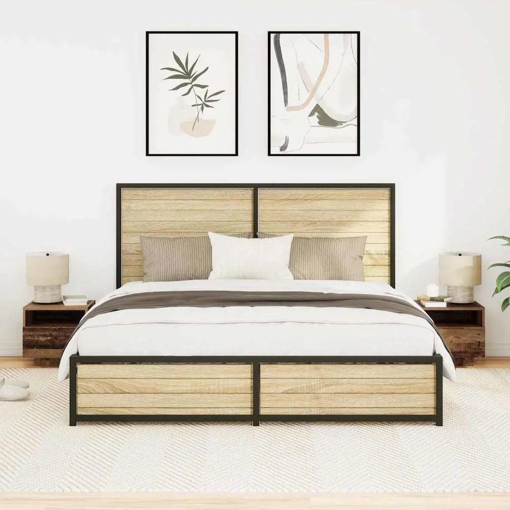 Camas de cabeceira vidaXL com luzes LED 2 pcs Madeira antiga 40x39x37