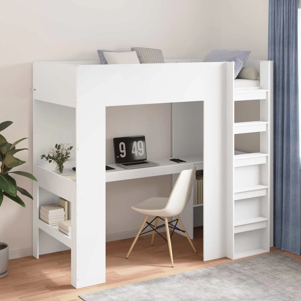 vidaXL Estrutura de Cama Loft com Mesa Branco 98.5 x 200 cm