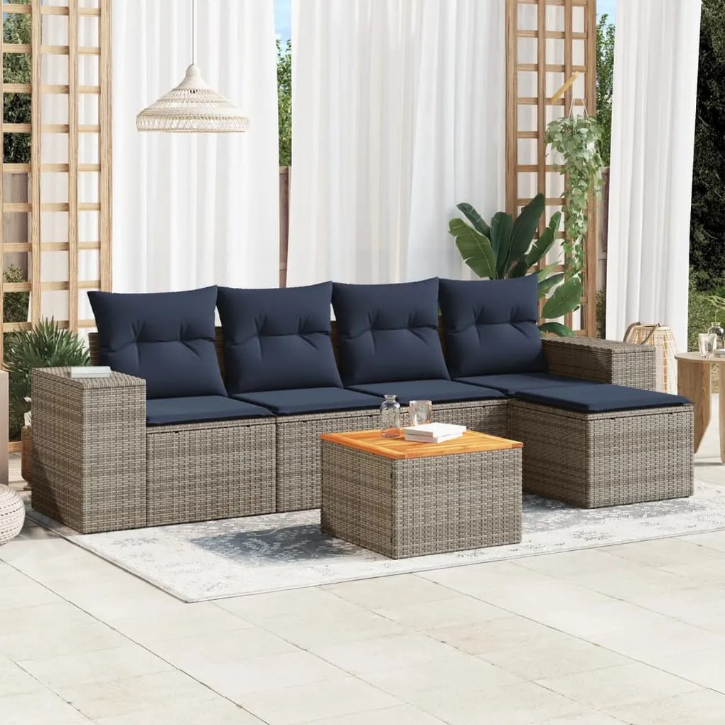 vidaXL 6 pcs conjunto sofás p/ jardim c/ almofadões vime PE cinzento