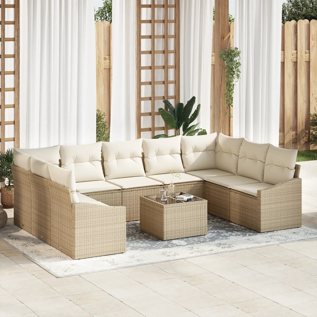 Conjunto de Jantar para Jardim com 10 Peças e Almofadas em Rattan Sint