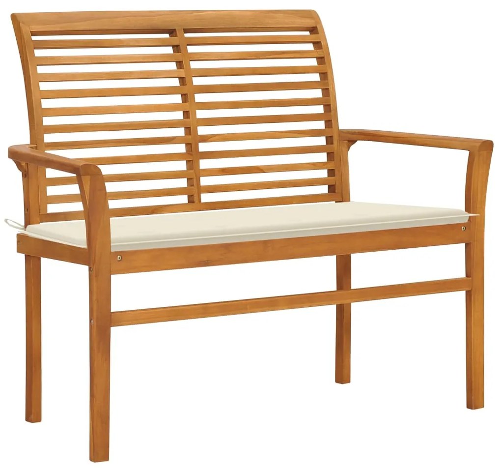 vidaXL Banco de jardim c/ almofadão creme 112 cm teca maciça