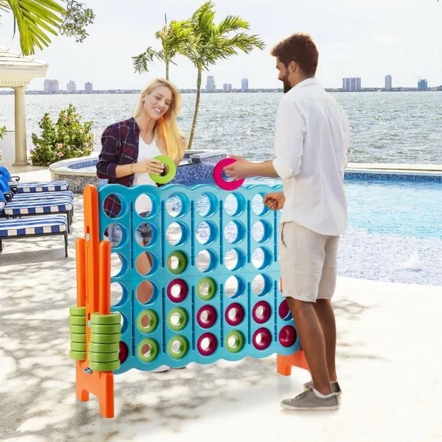 Conecte 4 em uma fileira gigante com 42 anéis gigantes para jardim e praia - branco