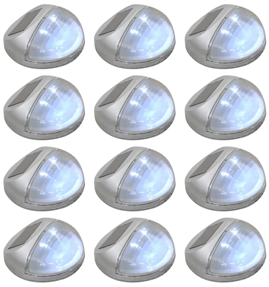 Candeeiro de parede solar LED exterior 12 pcs prateado redondo