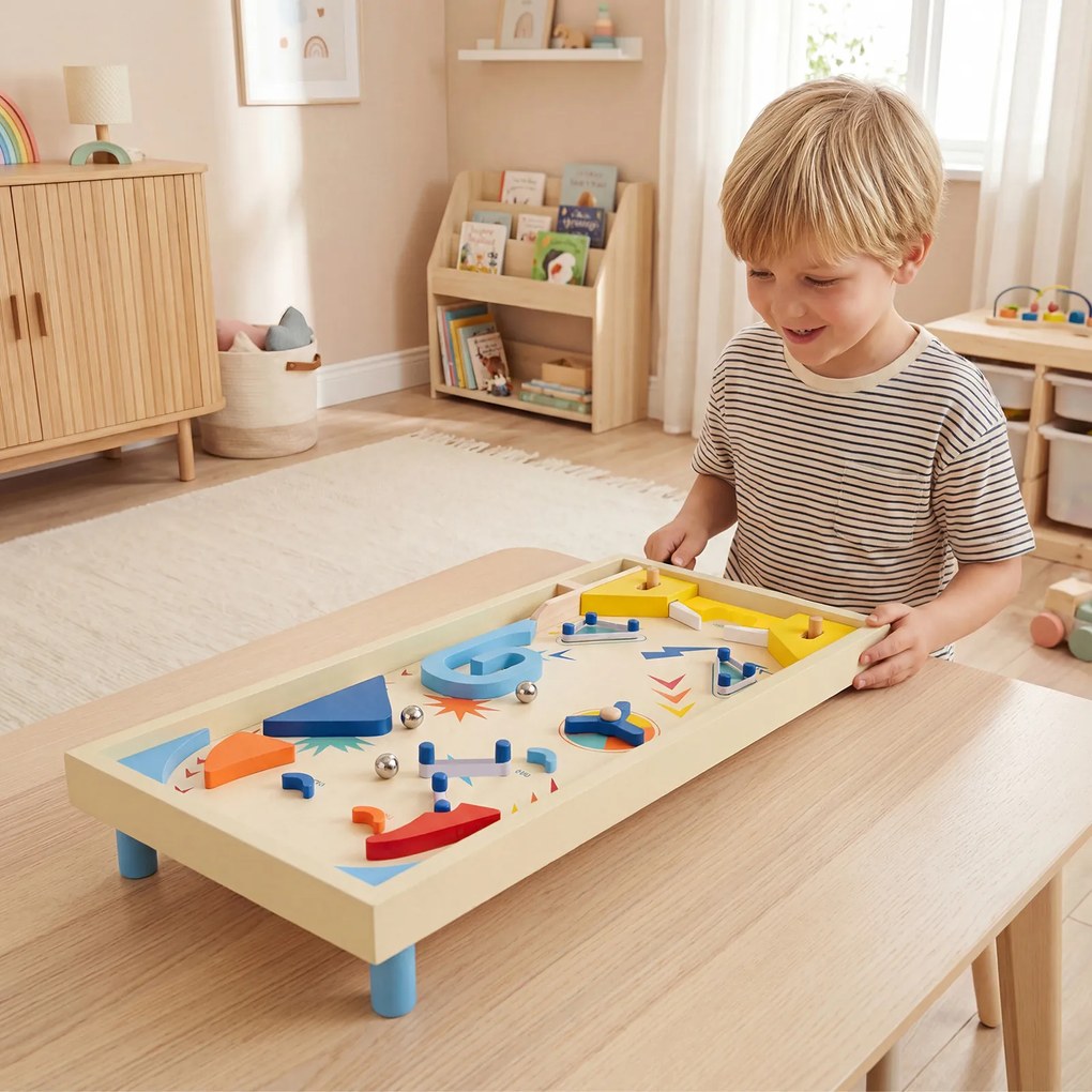 Mesa de Pinball de Madeira, 55 x 26 x 9,5 cm, Jogo Educativo Infantil, Multicolorida