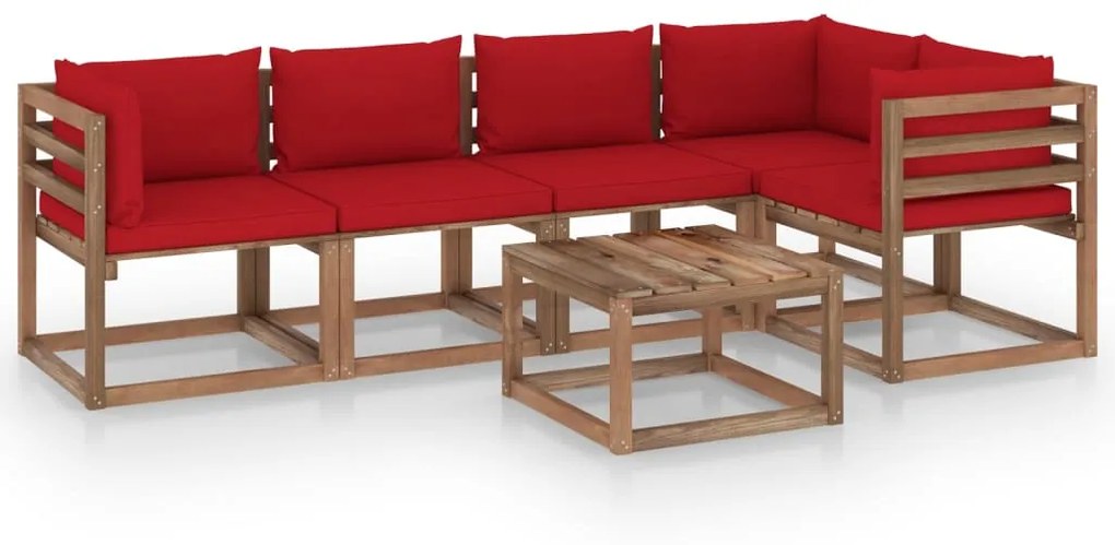 6 pcs conjunto lounge de paletes c/ almofadões pinho impregnado