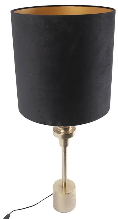 Candeeiro de mesa Art Deco dourado com cúpula de veludo preto 40 cm - Diverso Art Deco