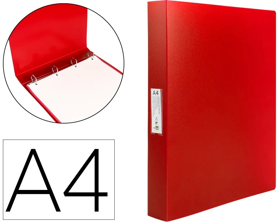 Pasta 4 Argolas 25 mm Mistos Polipropileno Din A4 Verde Vermelho Translúcido