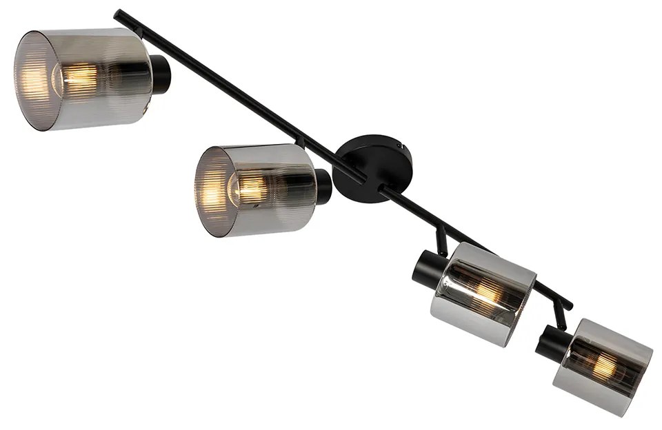 Candeeiro de teto com focos ajustáveis preto com vidro fumê 4-luzes - Laura Art Deco