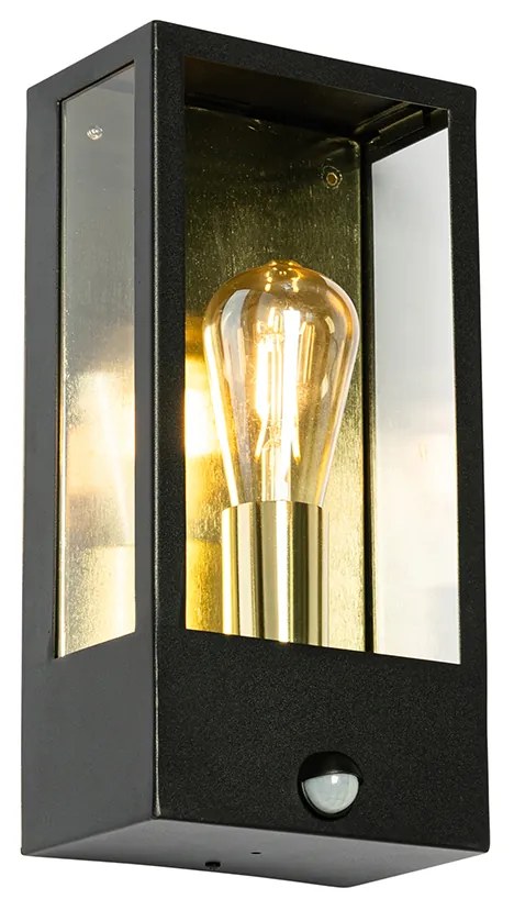 Candeeiro de parede exterior preto com dourado e sensor de movimento - Rotterdam Industrial