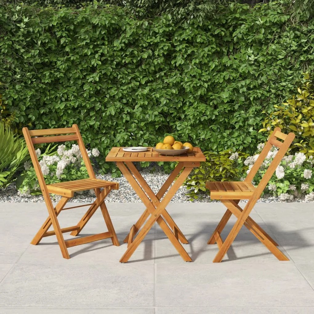 vidaXL 3 pcs conjunto de bistrô dobrável madeira de acácia maciça
