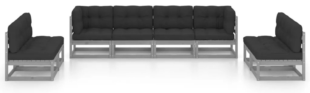 8 pcs conjunto lounge de jardim c/ almofadões pinho maciço