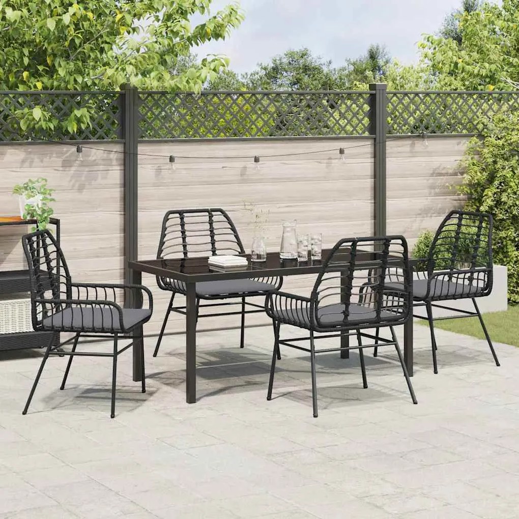 Conjunto de Jantar de Jardim com 5 Peças e Almofadas, Ratan Preto
