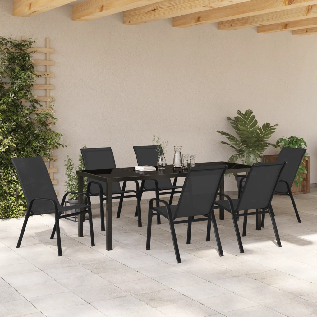 Conjunto de Jantar de Jardim de 7 Peças Preto Textilene e Aço